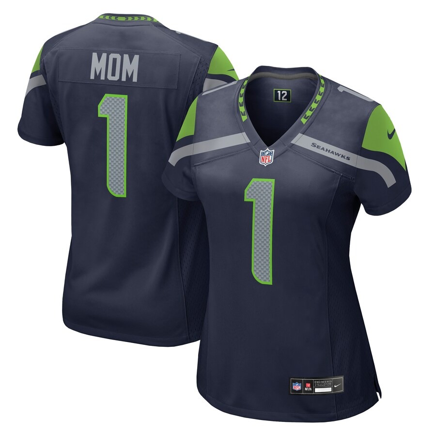 Women's Seattle Seahawks Number 1 Mom Nike College Navy Game Jersey - Jersey