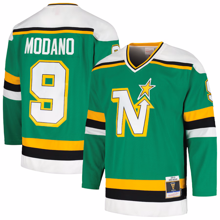 Men's Minnesota North Stars Mike Modano Mitchell & Ness Kelly Green Men's 1989/90 Blue Line Player Jersey - Jersey