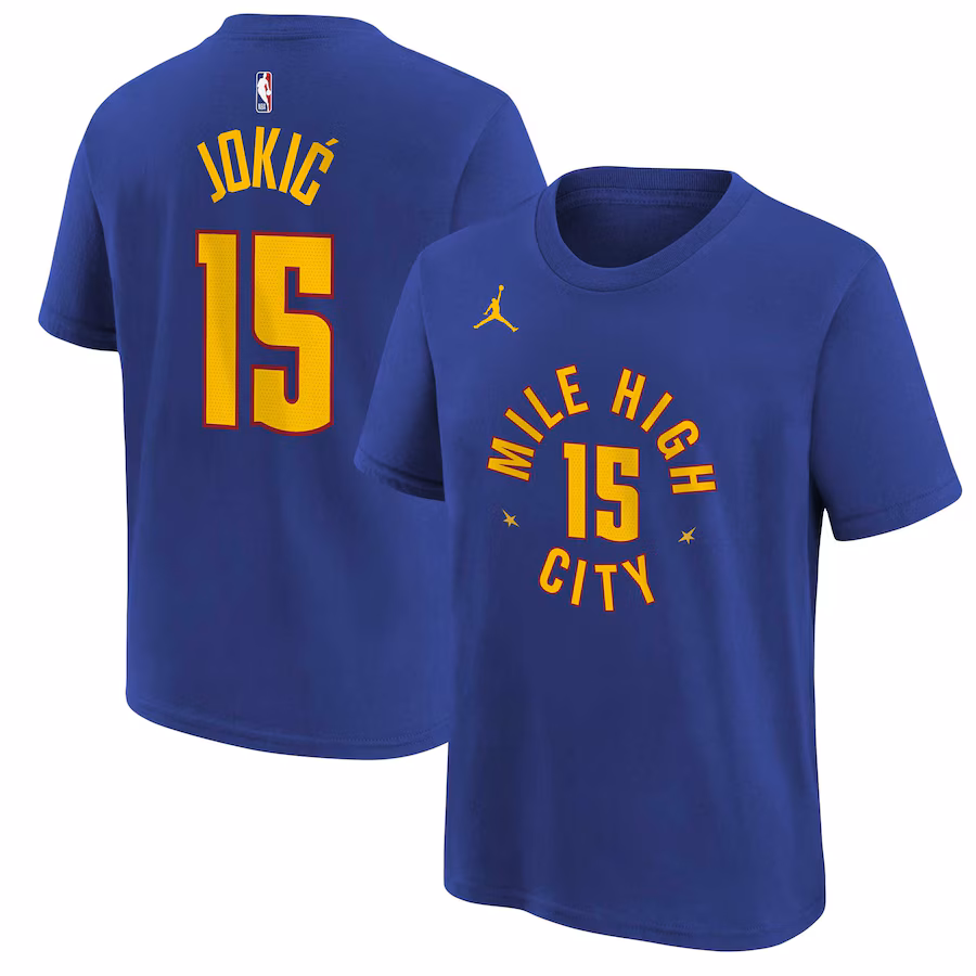 Youth Denver Nuggets Nikola Jokic Jordan Brand Blue Statement Edition Name & Number T-Shirt - Jersey