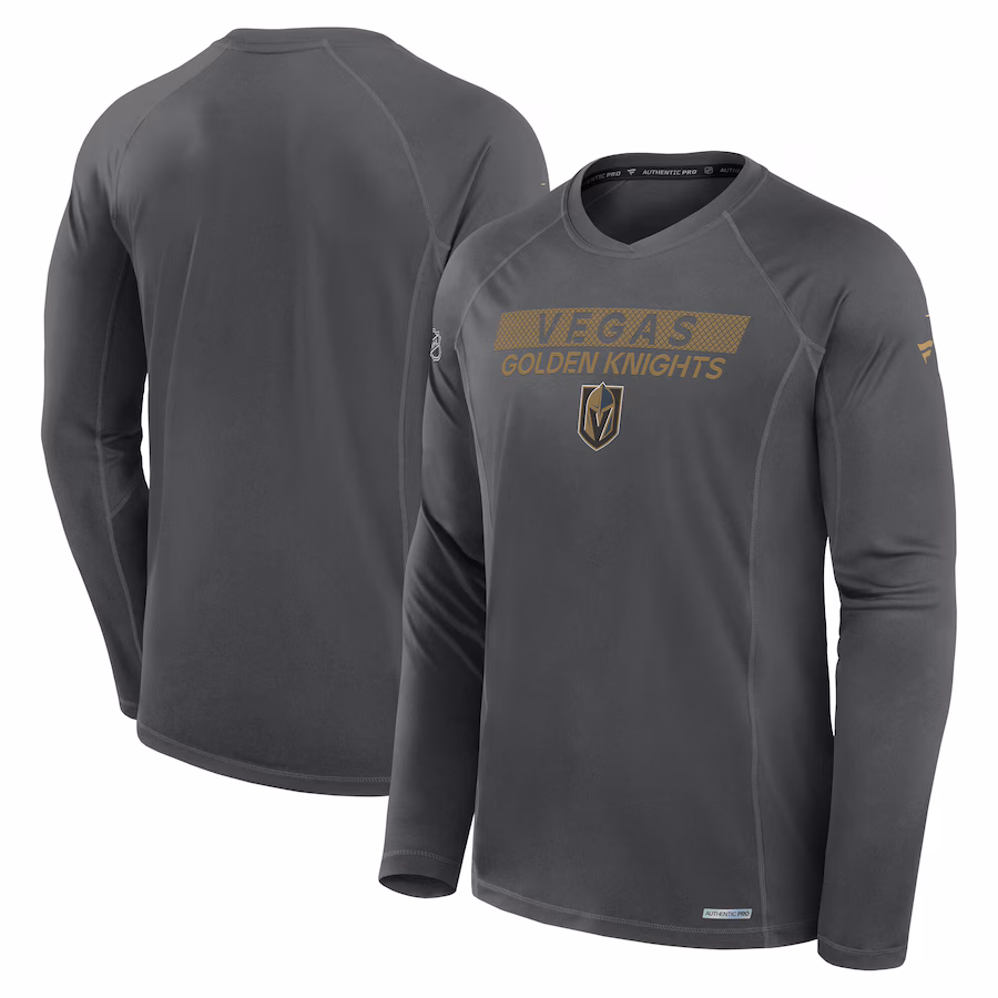 Men's Vegas Golden Knights Fanatics Gray Authentic Pro Rink Tech Long Sleeve T-Shirt - Jersey