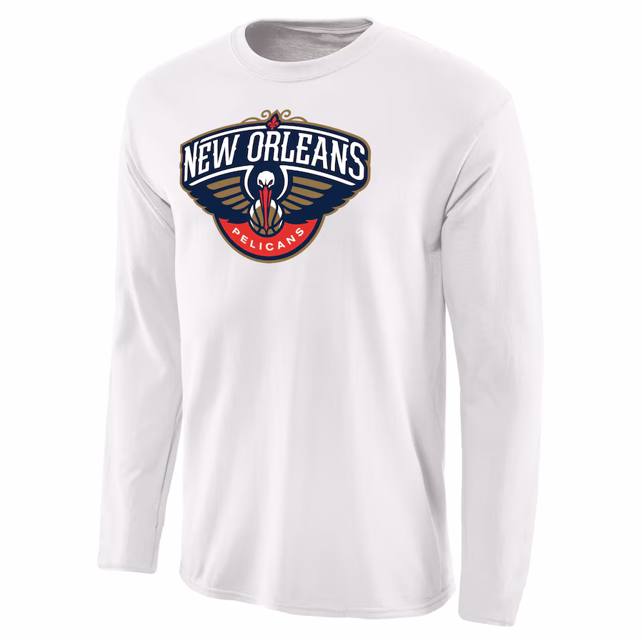 Men's New Orleans Pelicans White Primary Logo Long Sleeve T-Shirt - Jersey