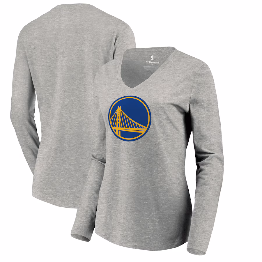 Women's Golden State Warriors Heather Gray Primary Logo Long Sleeve V-Neck T-Shirt - Jersey