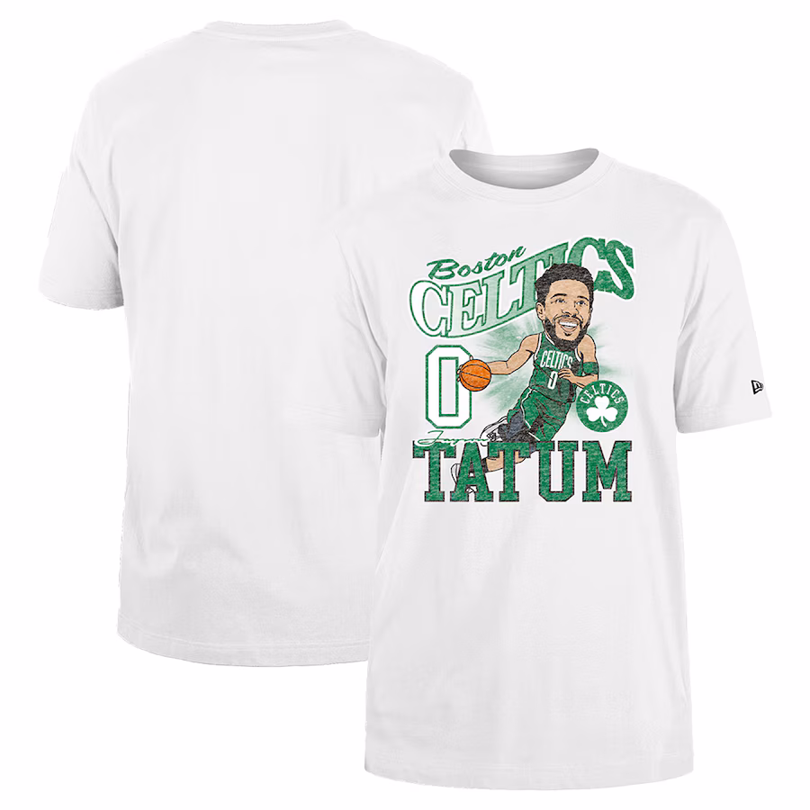 Men's Boston Celtics Jayson Tatum New Era White Caricature Player T-Shirt - Jersey