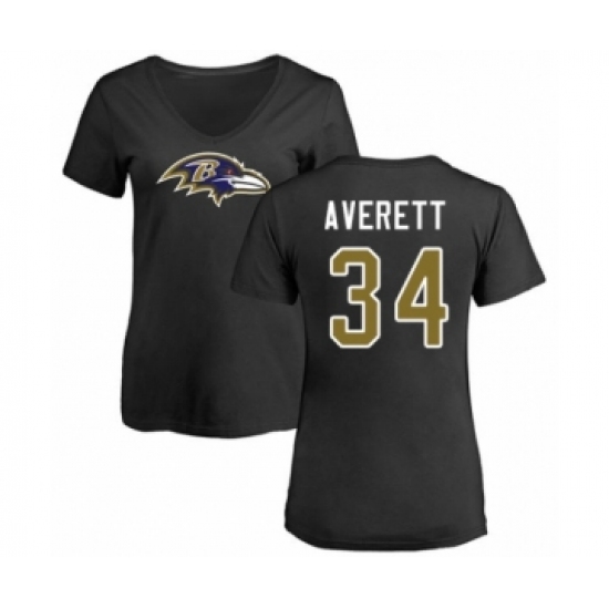 Football Women's Baltimore Ravens #34 Anthony Averett Black Name & Number Logo T-Shirt - Jersey