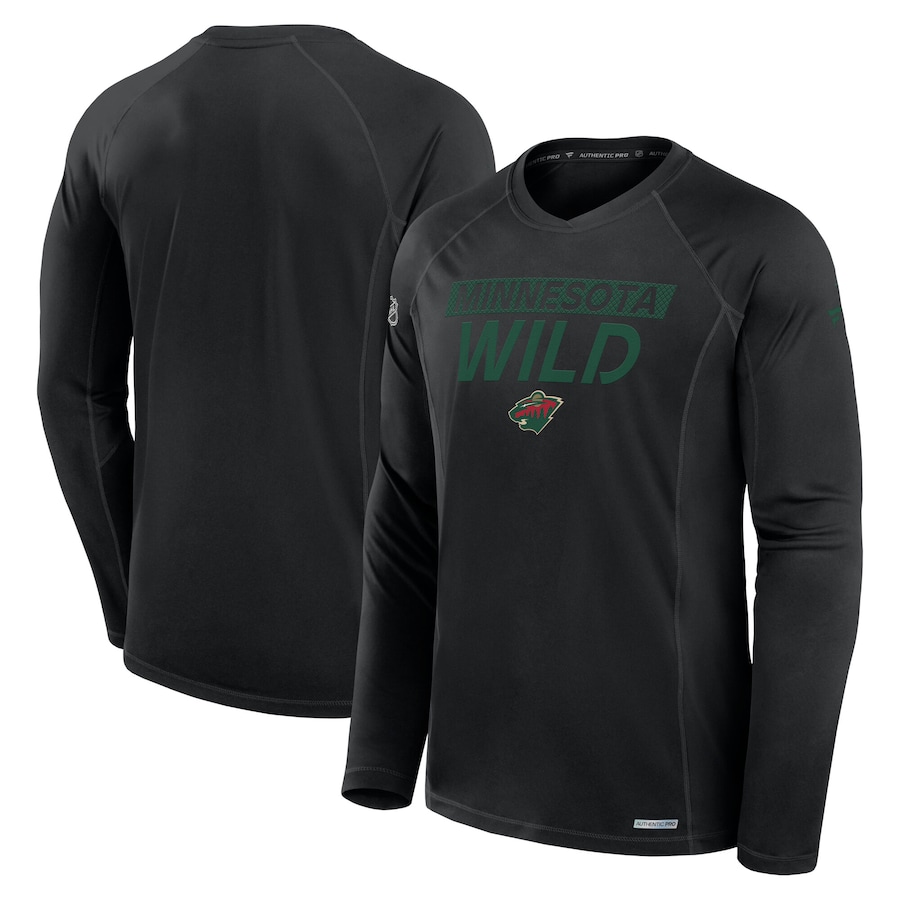 Men's Minnesota Wild Fanatics Black Authentic Pro Rink Tech Long Sleeve T-Shirt - Jersey