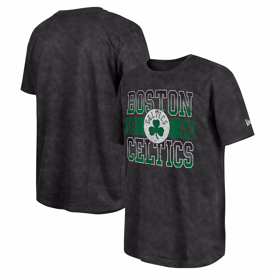 Men's Boston Celtics New Era Black Enzyme Washed Oversized T-Shirt - Jersey