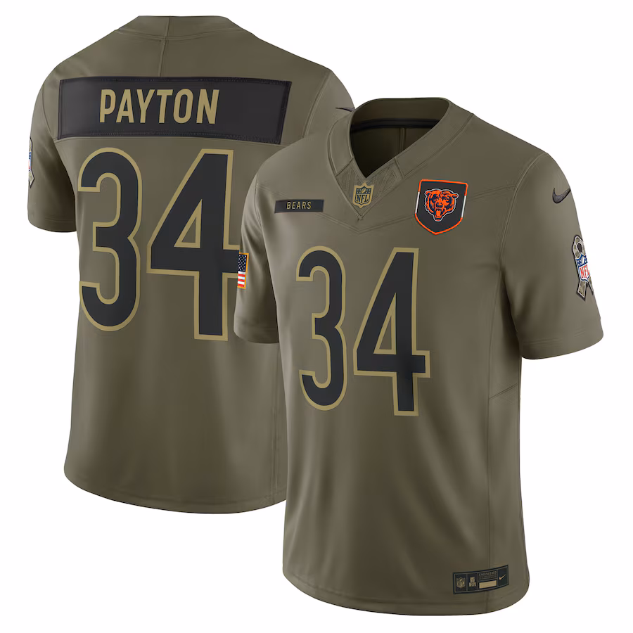 Men's Chicago Bears Walter Payton Nike Olive 2025 Salute to Service Retired Limited Jersey - Jersey