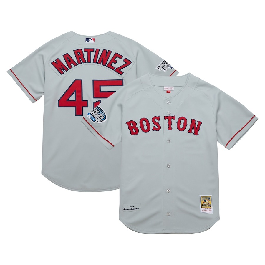 Men's Boston Red Sox Pedro Martinez Mitchell & Ness Gray 2004 Cooperstown Collection Authentic Throwback Jersey - Jersey