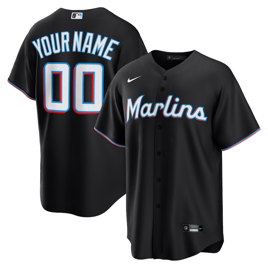 Men's Miami Marlins Nike Black Alternate Custom Replica 2.0 Jersey - Jersey