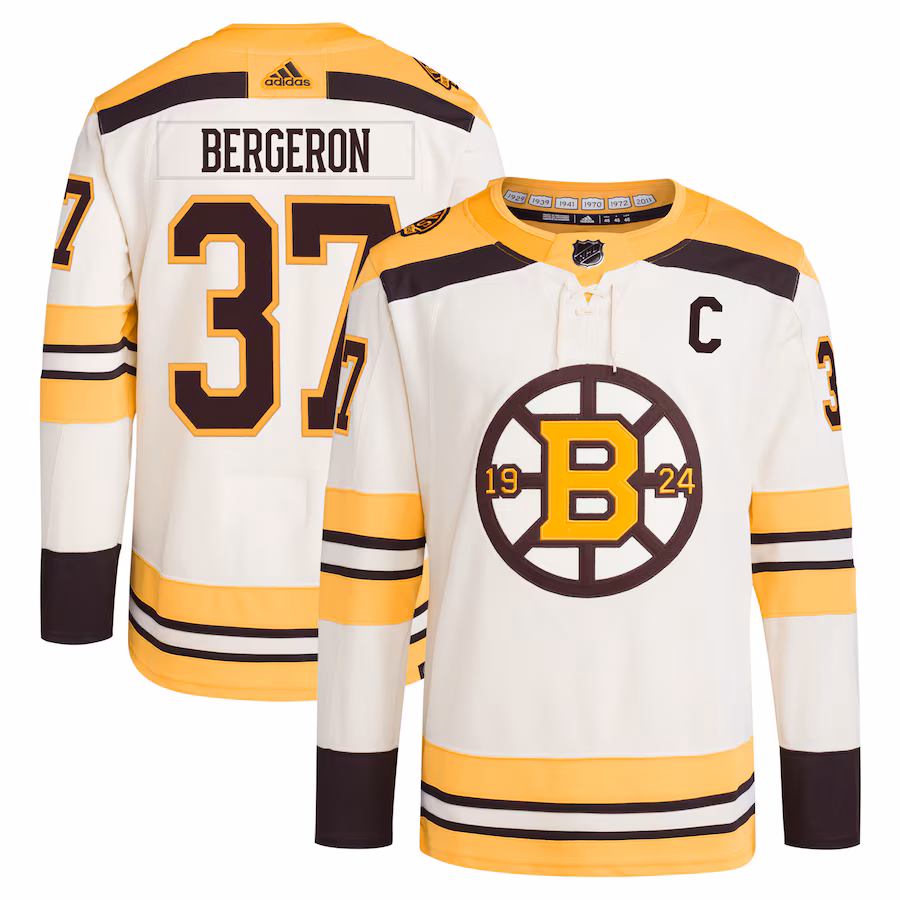 Men's Boston Bruins Patrice Bergeron adidas Cream Alternate Primegreen Authentic Player Jersey - Jersey