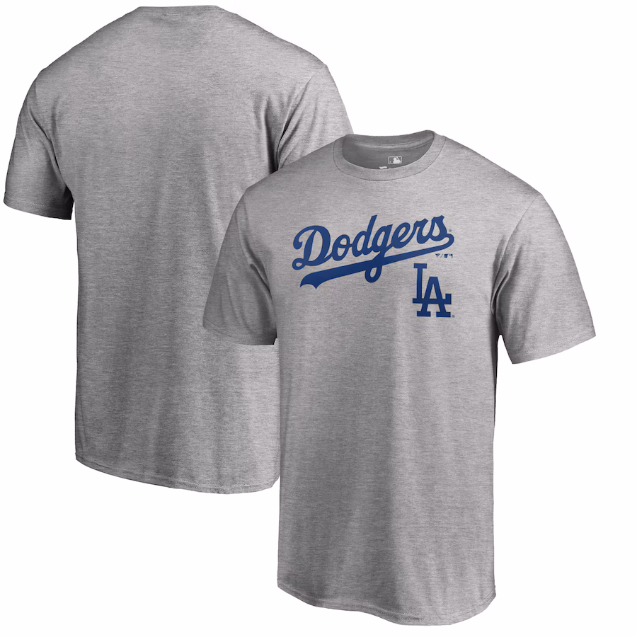 Men's Los Angeles Dodgers Heathered Gray Team Lockup T-Shirt - Jersey