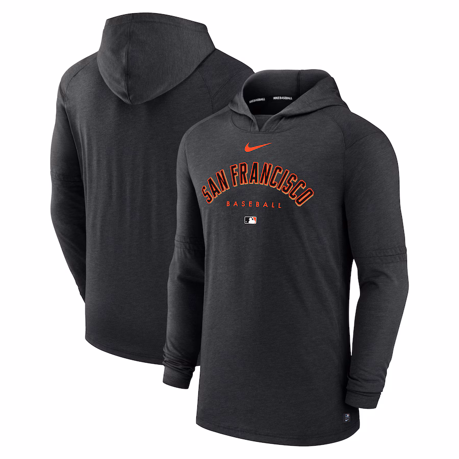Men's San Francisco Giants Nike Heather Black Authentic Collection Early Work Tri-Blend Performance Pullover Hoodie - Jersey