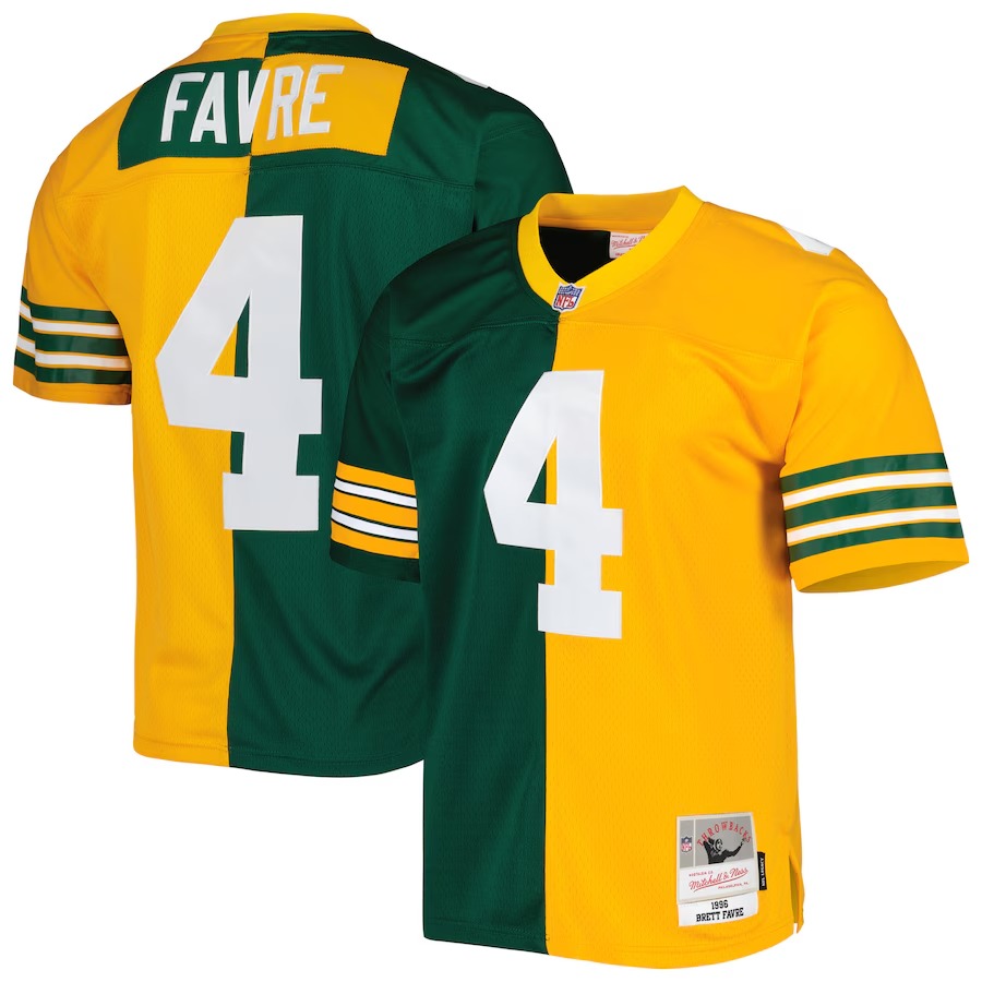 Men's Green Bay Packers Brett Favre Mitchell & Ness Green/Gold 1996 Split Legacy Replica Jersey - Jersey