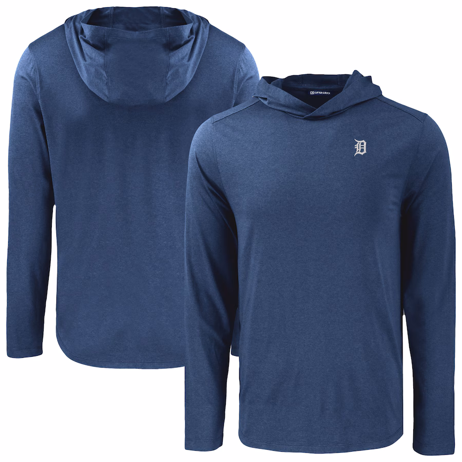 Men's Detroit Tigers Cutter & Buck Navy Coastline Epic Comfort Eco Recycled Long Sleeve Hoodie T-Shirt - Jersey