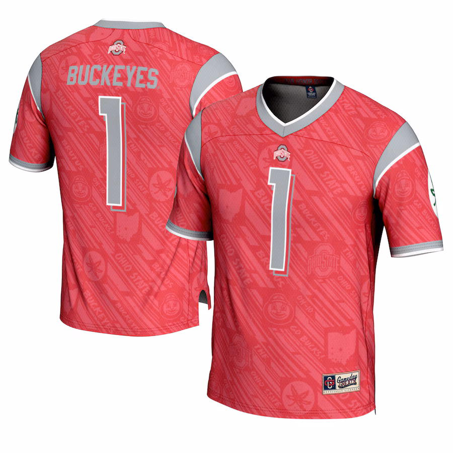 Men's GameDay Greats #1 Scarlet Ohio State Buckeyes Highlight Print Football Fashion Jersey - Jersey
