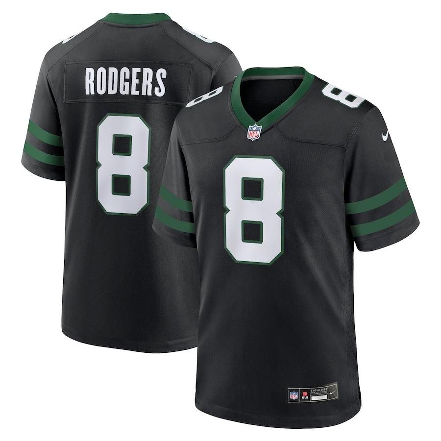 Men's New York Jets Aaron Rodgers Nike Legacy Black Alternate Game Jersey - Jersey