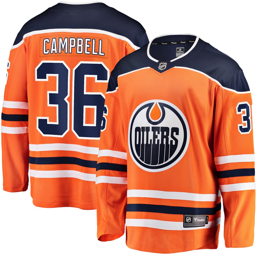 Men's Edmonton Oilers Jack Campbell Fanatics Branded Orange Home Breakaway Player Jersey - Jersey