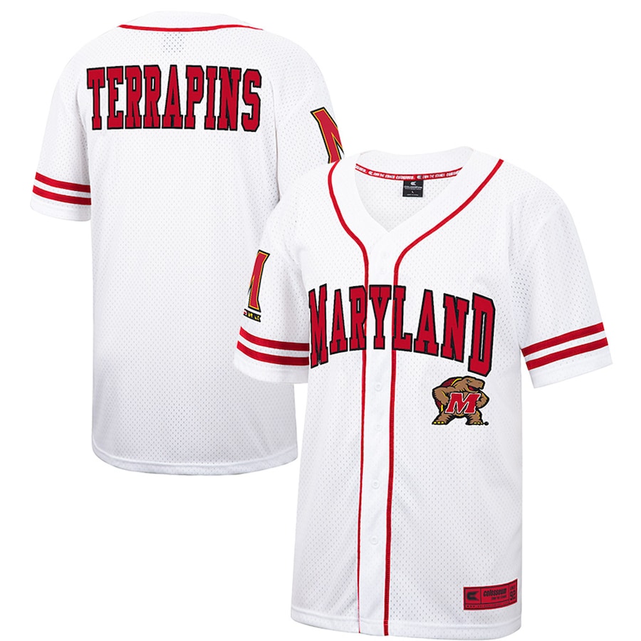 Men's Colosseum White Maryland Terrapins Free Spirited Mesh Button-Up Baseball Jersey - Jersey