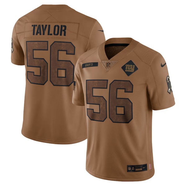 Men's New York Giants #56 Lawrence Taylor 2023 Brown Salute To Service Limited Football Stitched Jersey - Jersey
