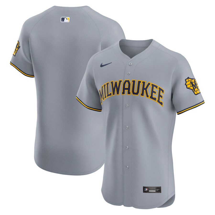 Men's Milwaukee Brewers  Nike Gray Road Vapor Premier Elite Patch Jersey - Jersey