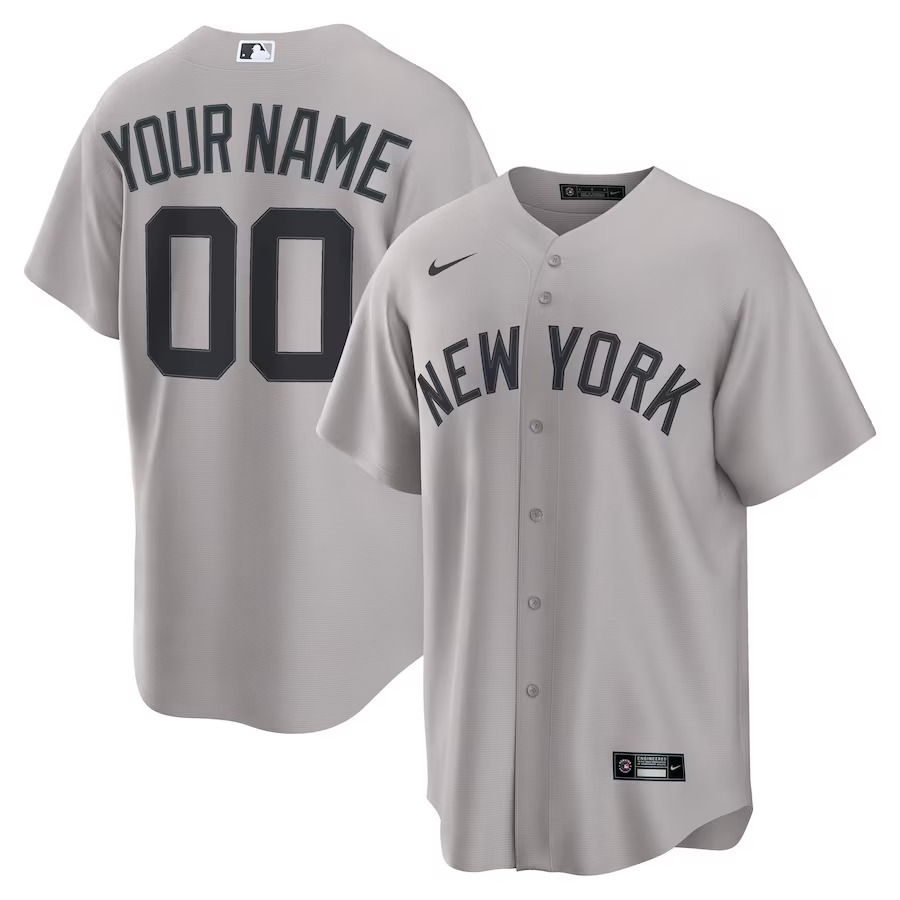 Men's New York Yankees Nike Gray Away Custom Replica Jersey - Jersey