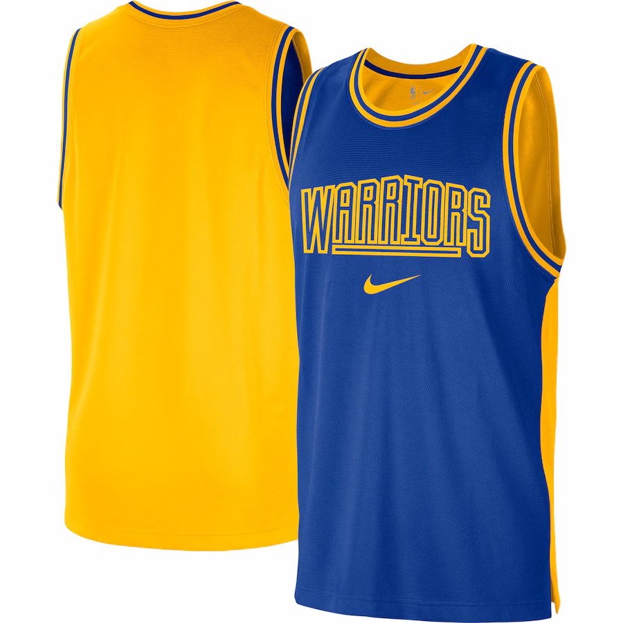 Men's Golden State Warriors Nike Royal/Gold Courtside Versus Force Split DNA Performance Mesh Tank Top - Jersey