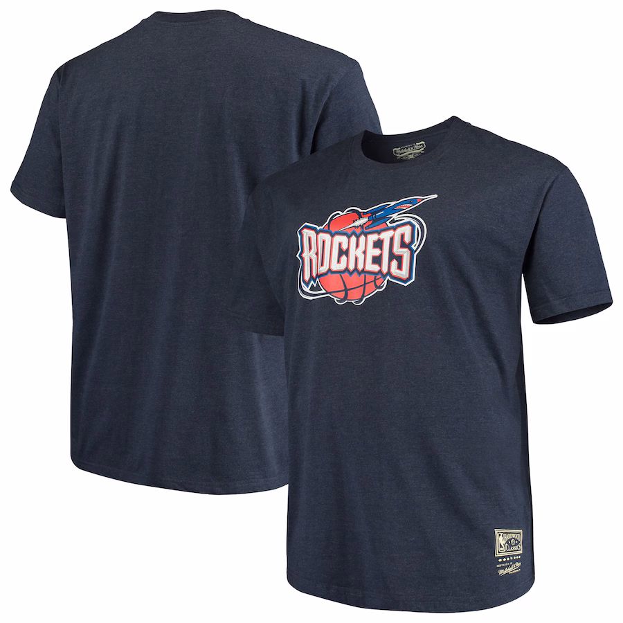 Men's Houston Rockets Mitchell & Ness Navy Big & Tall Hardwood Classics Vintage Logo T-Shirt - Jersey