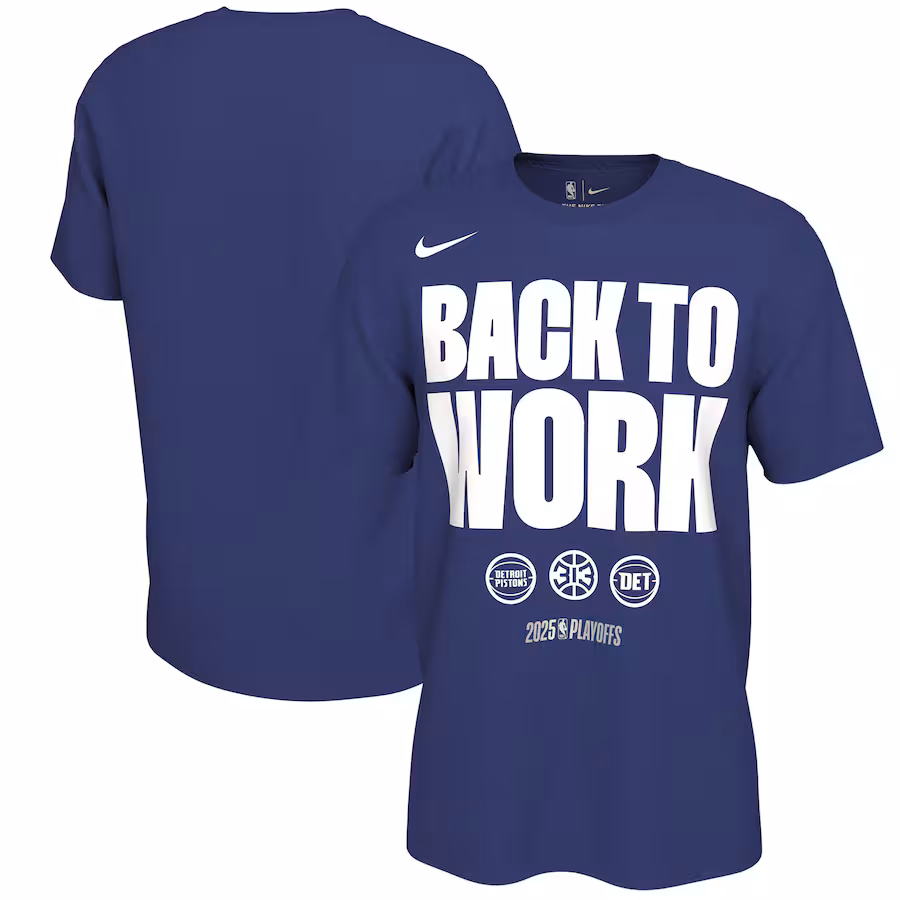 Unisex Detroit Pistons Nike Blue 2025 NBA Playoffs On-Court Mantra T-Shirt - Jersey