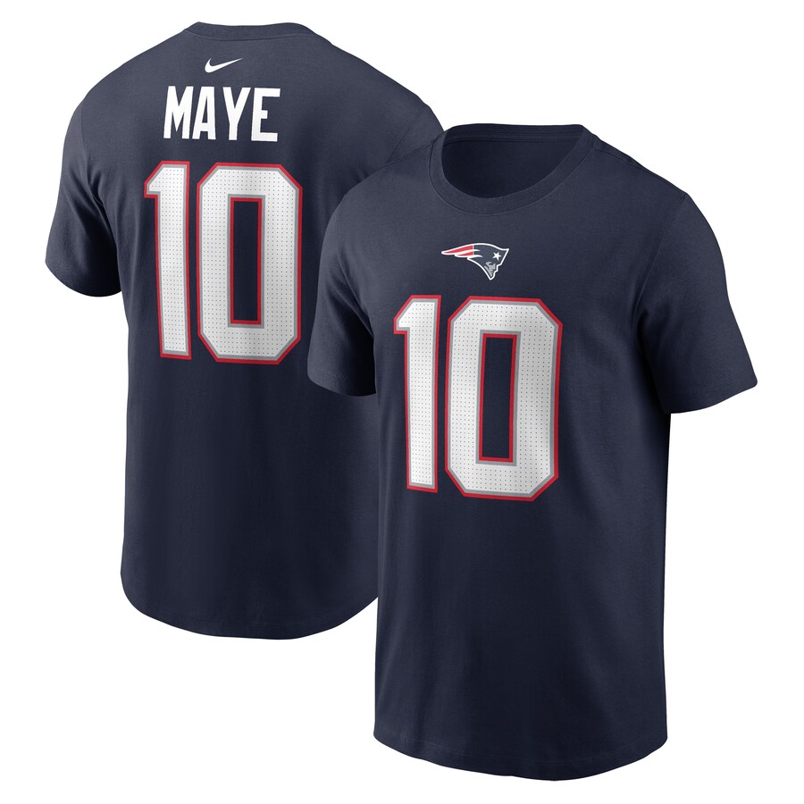Youth New England Patriots Drake Maye Nike Navy  Fuse Name & Number T-Shirt - Jersey