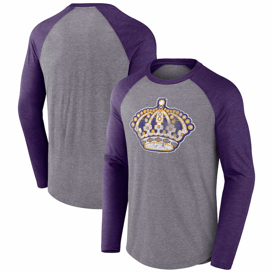 Men's Los Angeles Kings Fanatics Heather Gray Special Edition Long Sleeve Tri-Blend Raglan T-Shirt - Jersey