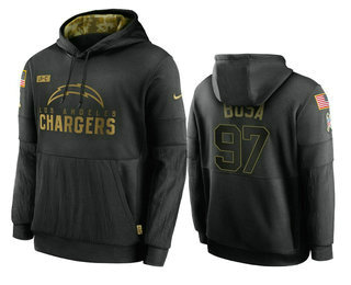 Men's Los Angeles Chargers #97 Joey Bosa Black 2020 Salute To Service Sideline Performance Pullover Hoodie - Jersey