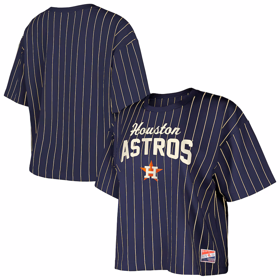 Women's Houston Astros New Era Navy Cooperstown Collection Multiplier Pinstripe Cropped T-Shirt - Jersey