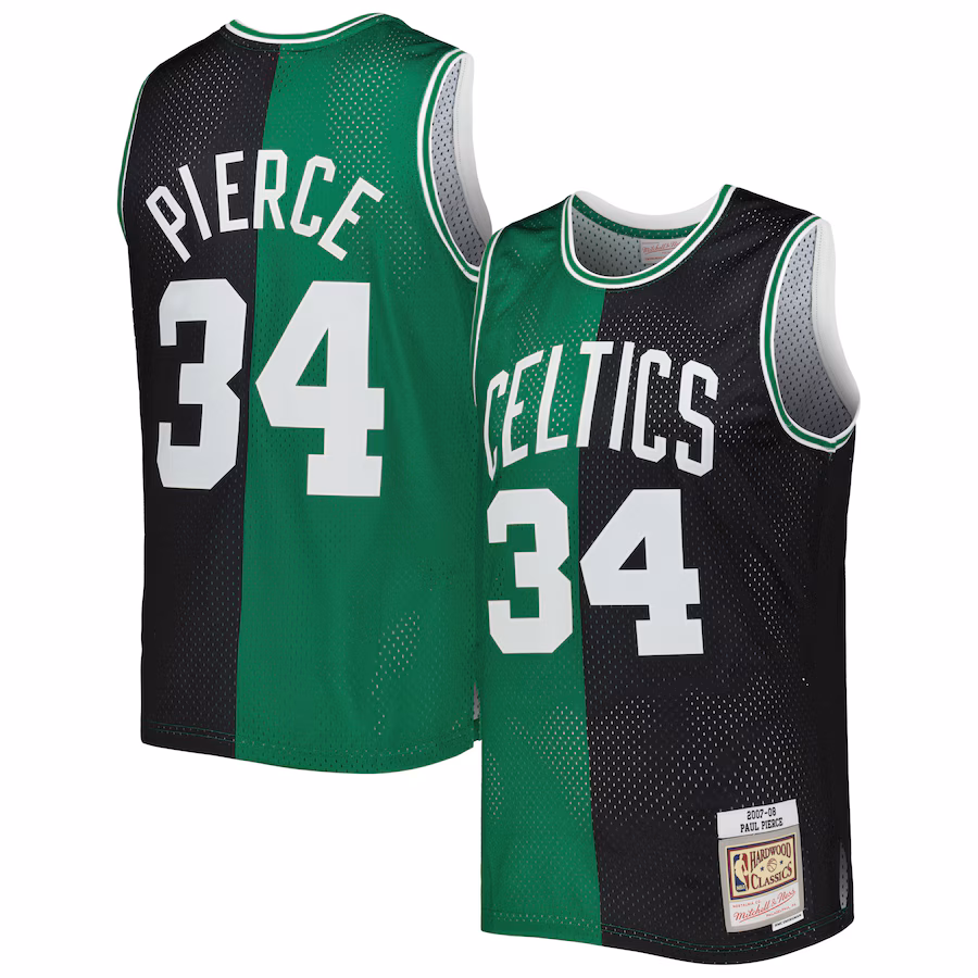 Men's Boston Celtics Paul Pierce Mitchell & Ness Black/Kelly Green Hardwood Classics 2007/08 Split Swingman Jersey - Jersey