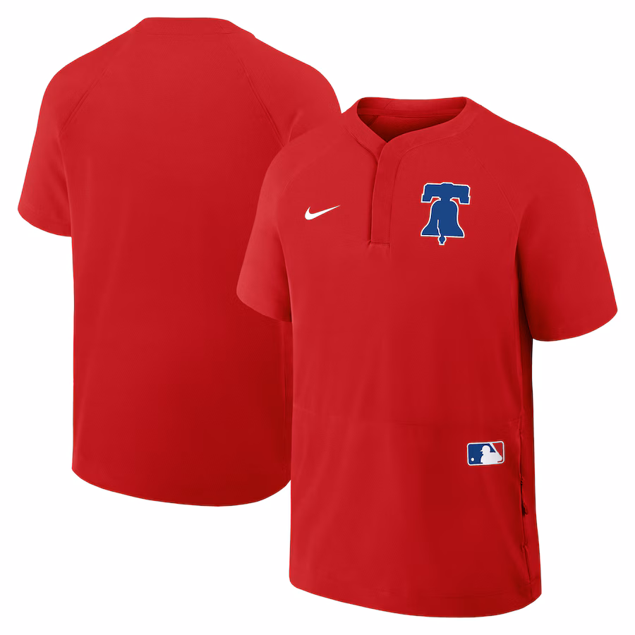 Men's Philadelphia Phillies Nike Red Authentic Collection Raglan Short Sleeve Windshirt - Jersey