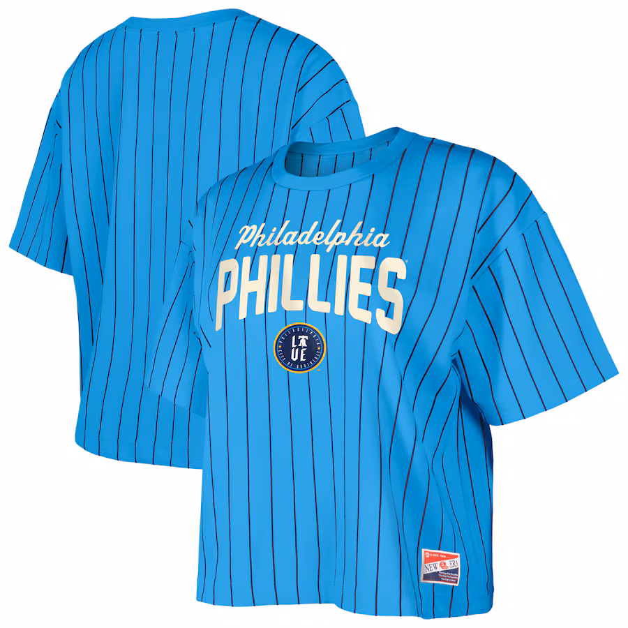 Women's Philadelphia Phillies New Era Light Blue City Connect Multiplier Pinstripe Cropped T-Shirt - Jersey