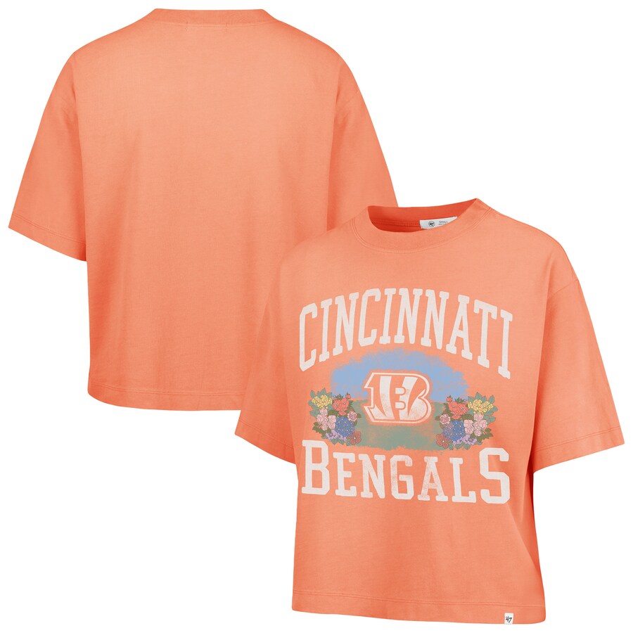 Women's Cincinnati Bengals  '47 Orange Florentina Montauk Cropped T-Shirt - Jersey