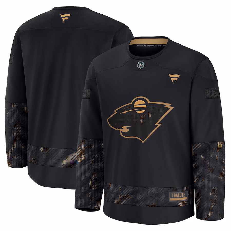Men's Minnesota Wild Fanatics Black 2024 Military Appreciation Practice Jersey - Jersey
