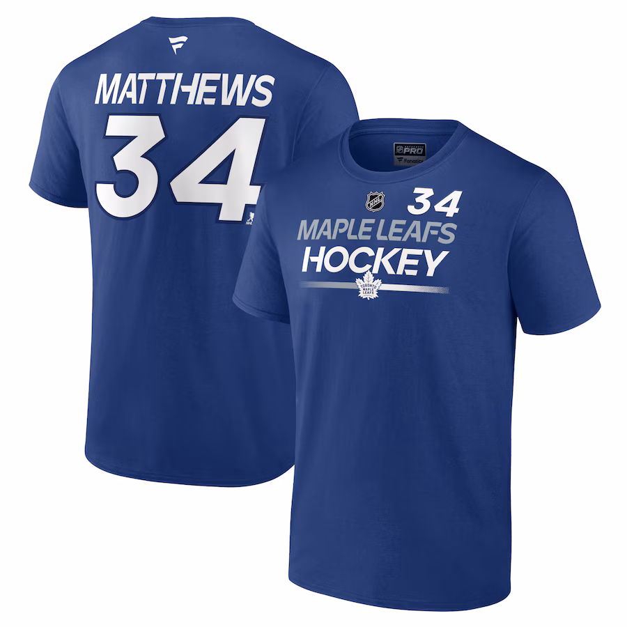 Men's Toronto Maple Leafs Auston Matthews Fanatics Blue Authentic Pro Prime Name & Number T-Shirt - Jersey