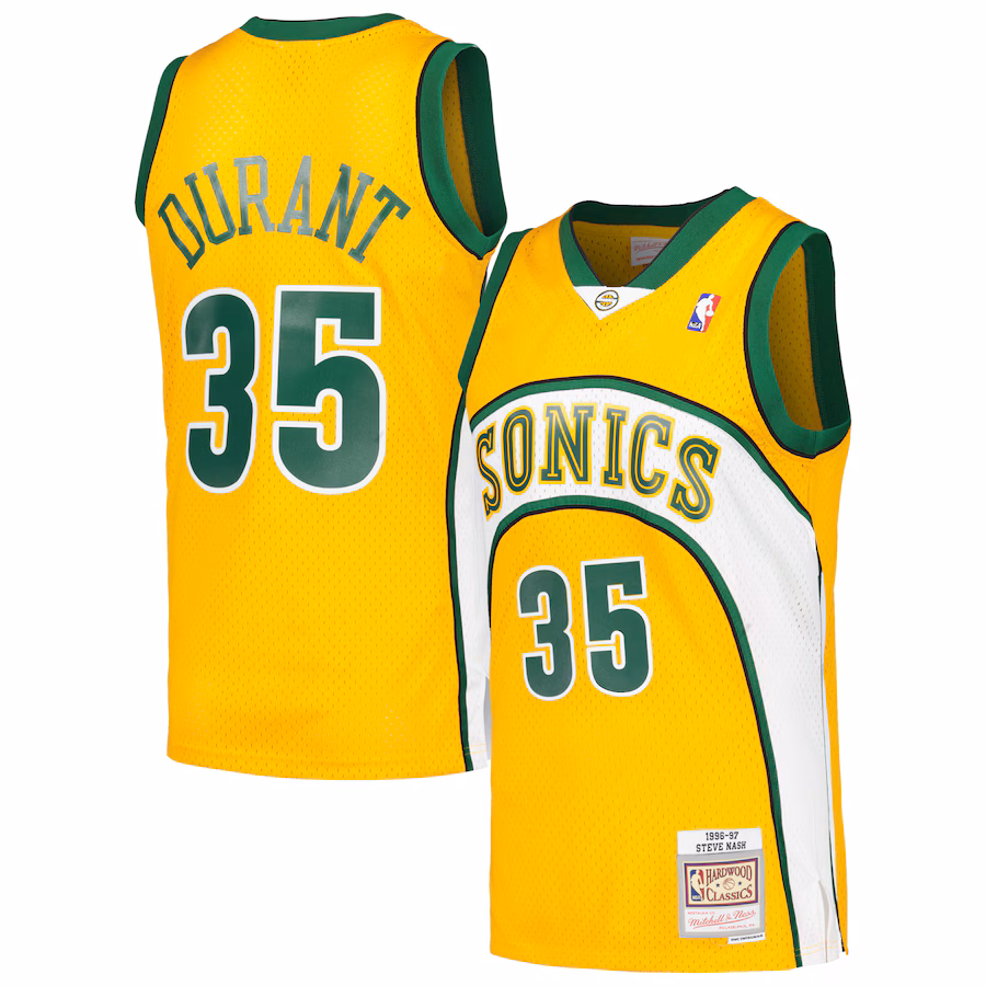Men's Seattle SuperSonics Kevin Durant Mitchell & Ness Yellow 2007/08 Hardwood Classics Swingman Throwback Jersey - Jersey