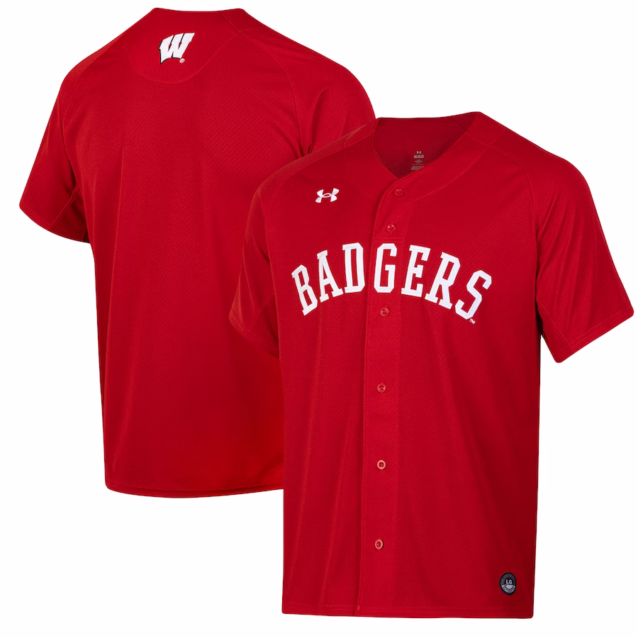 Wisconsin Badgers Under Armour Replica Full-Button Baseball Jersey - Red - Jersey