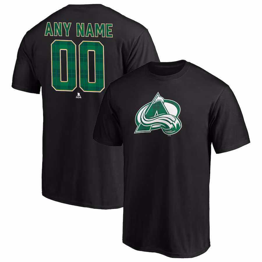 Men's Colorado Avalanche Black Emerald Plaid Personalized Name & Number T-Shirt - Jersey