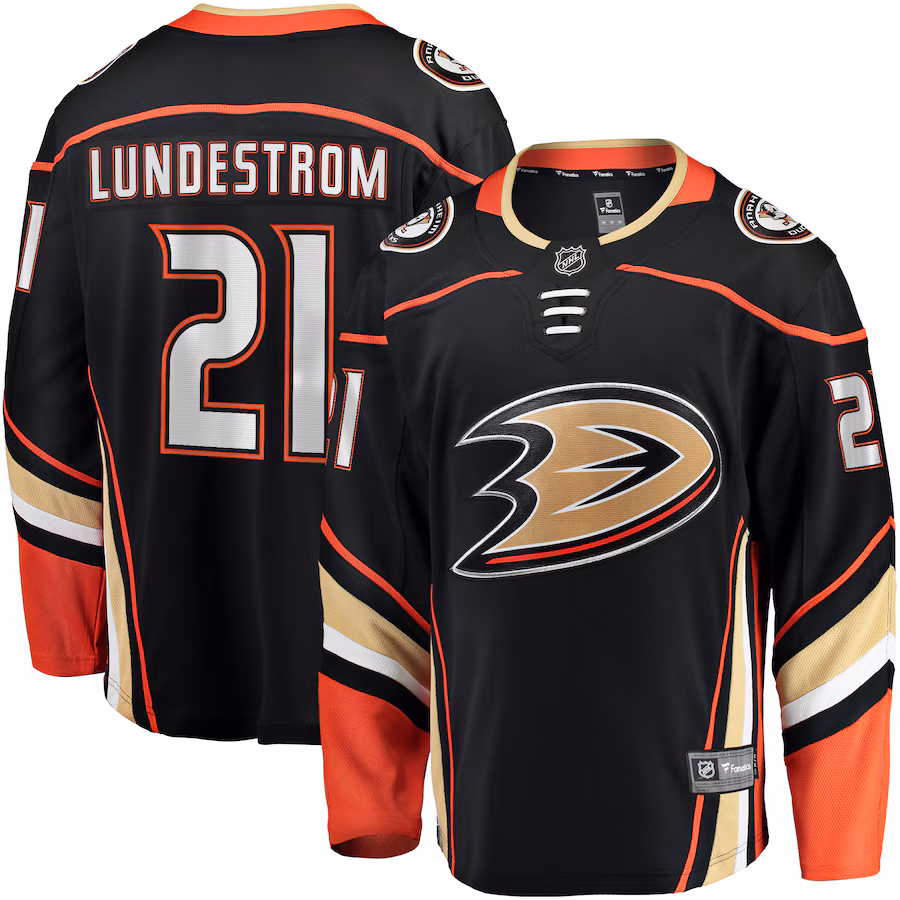 Men's Anaheim Ducks Isac Lundestrom Fanatics Black Home Breakaway Jersey - Jersey
