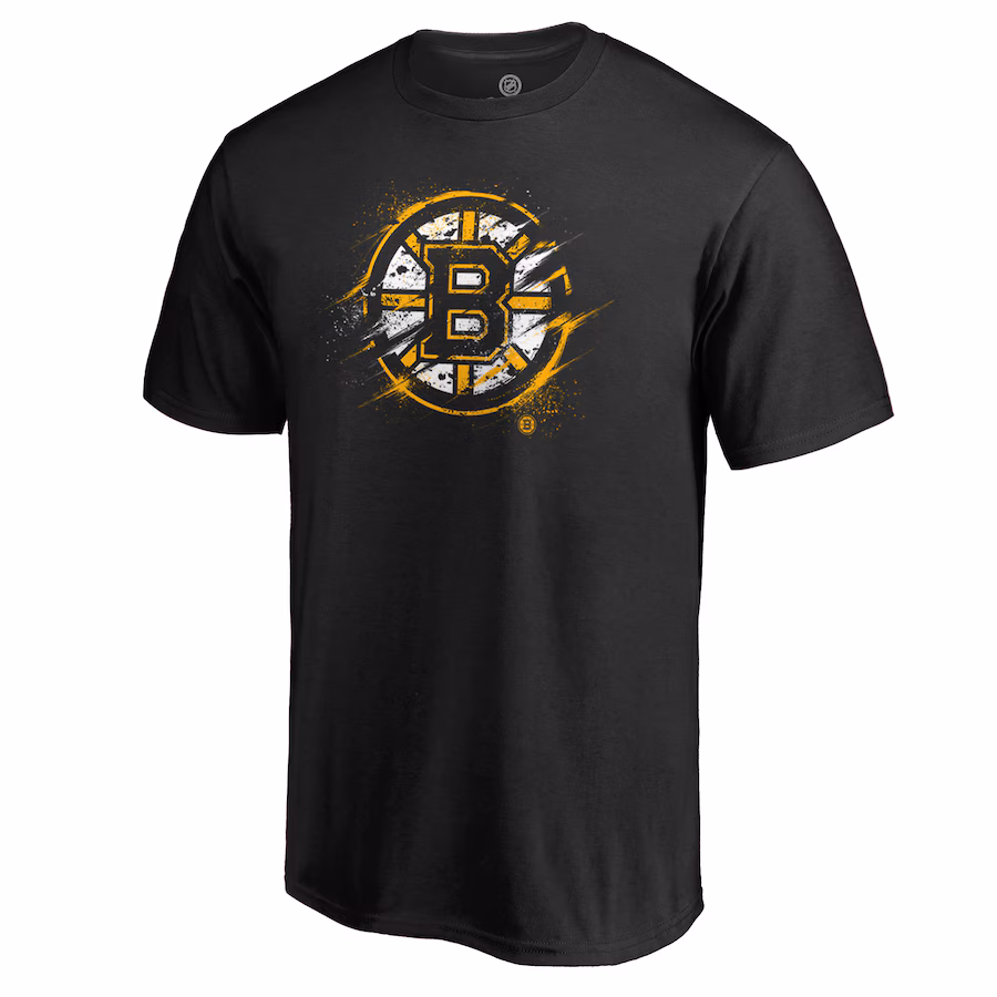 Men's Boston Bruins Black Splatter Logo T-Shirt - Jersey