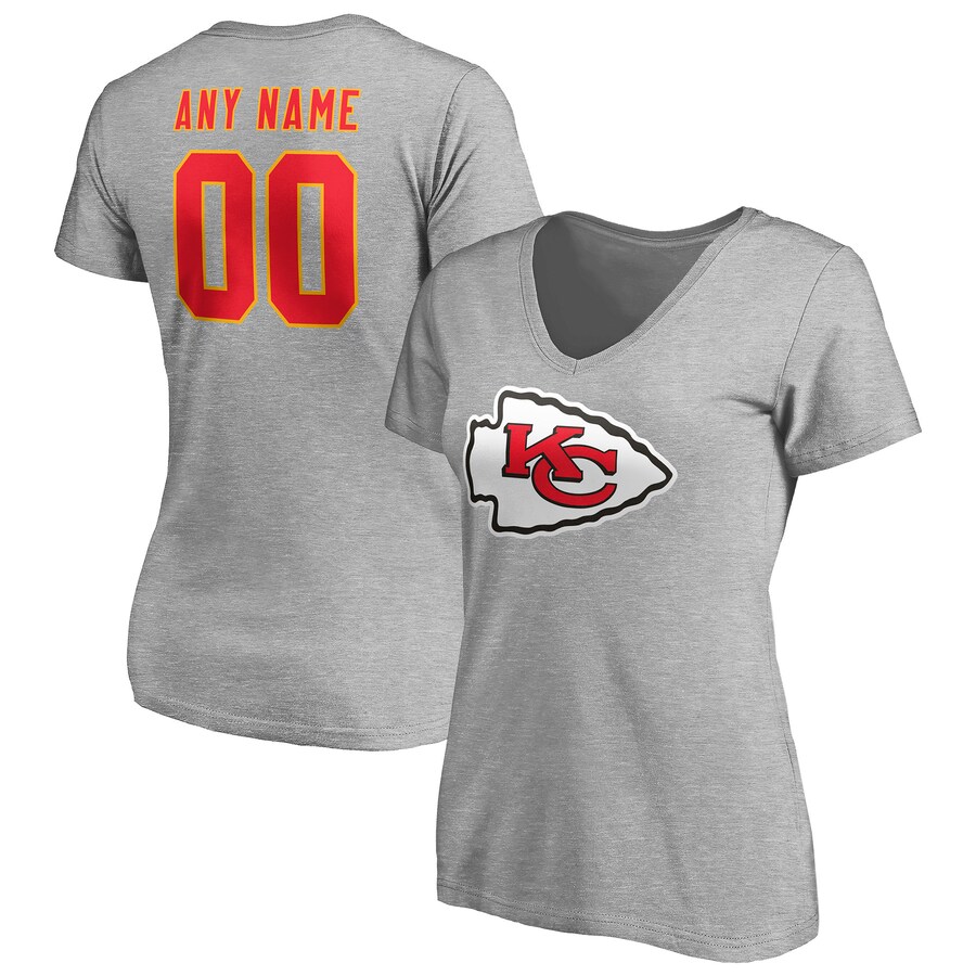Women's Kansas City Chiefs Gray Team Authentic Custom V-Neck T-Shirt - Jersey