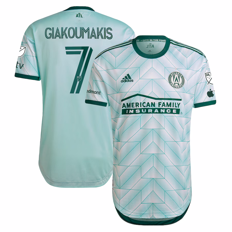 Men's Atlanta United FC Giorgos Giakoumakis adidas Mint 2023 The Forest Kit Authentic Player Jersey - Jersey