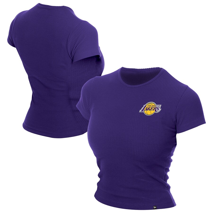 Women's Los Angeles Lakers  New Era Purple Leisure Collection Baby Doll Cropped T-Shirt - Jersey