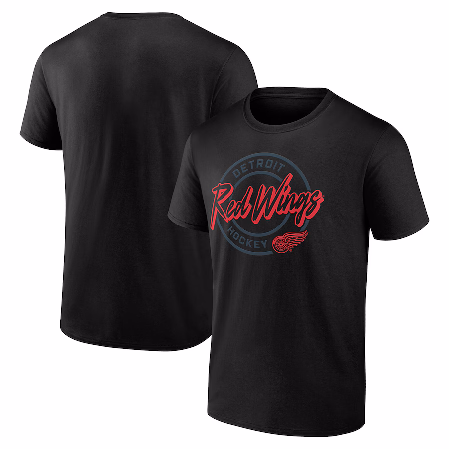 Men's Detroit Red Wings Black Color Block Puck T-Shirt - Jersey