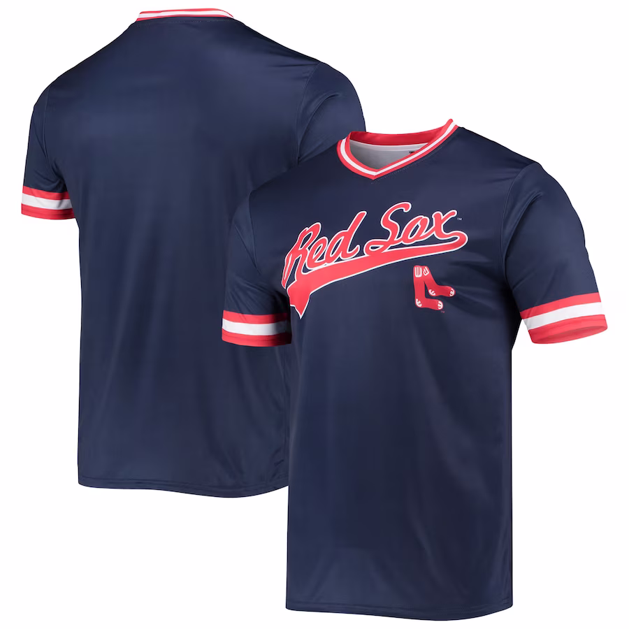 Men's Boston Red Sox Stitches Navy/Red Cooperstown Collection V-Neck Team Color Jersey - Jersey