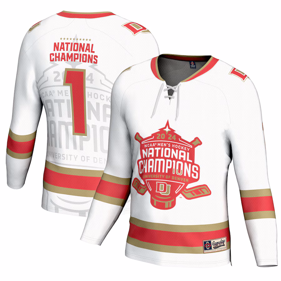 Youth GameDay Greats White Denver Pioneers 2024 NCAA Men's Ice Hockey National Champions Fashion Jersey - Jersey