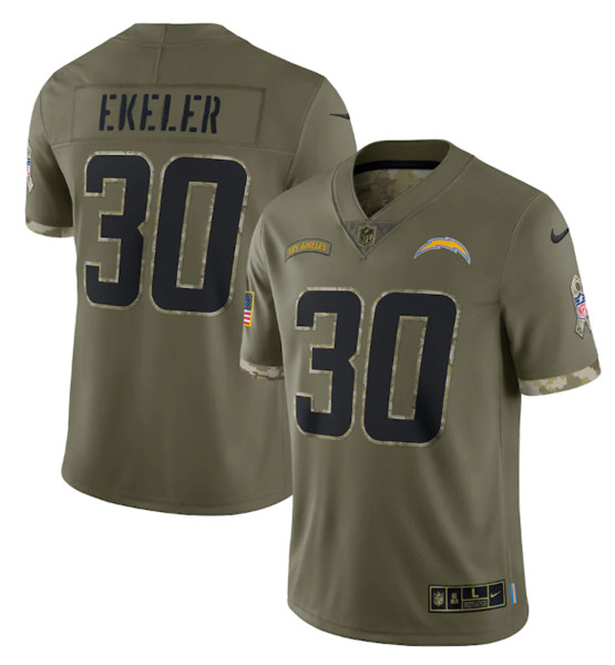 Men's Los Angeles Chargers #30 Austin Ekeler 2022 Olive Salute To Service Limited Stitched Jersey - Jersey